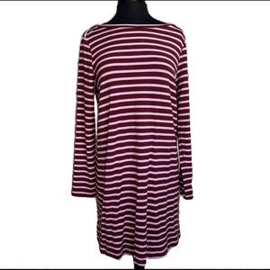 LOFT LOU & GRAY Dress Striped Knit NWT Large Burgundy Lavender Swing